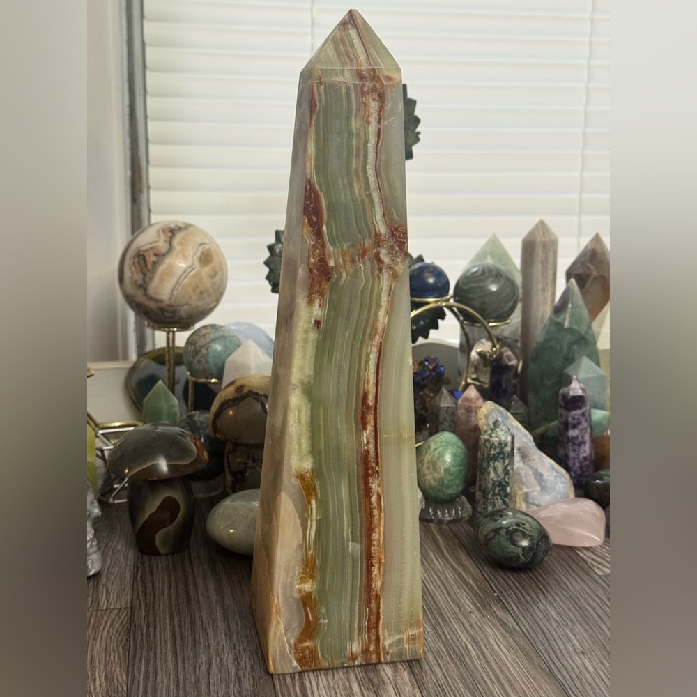 HUGE! Green Banded Onyx Obelisk- 12” tall!